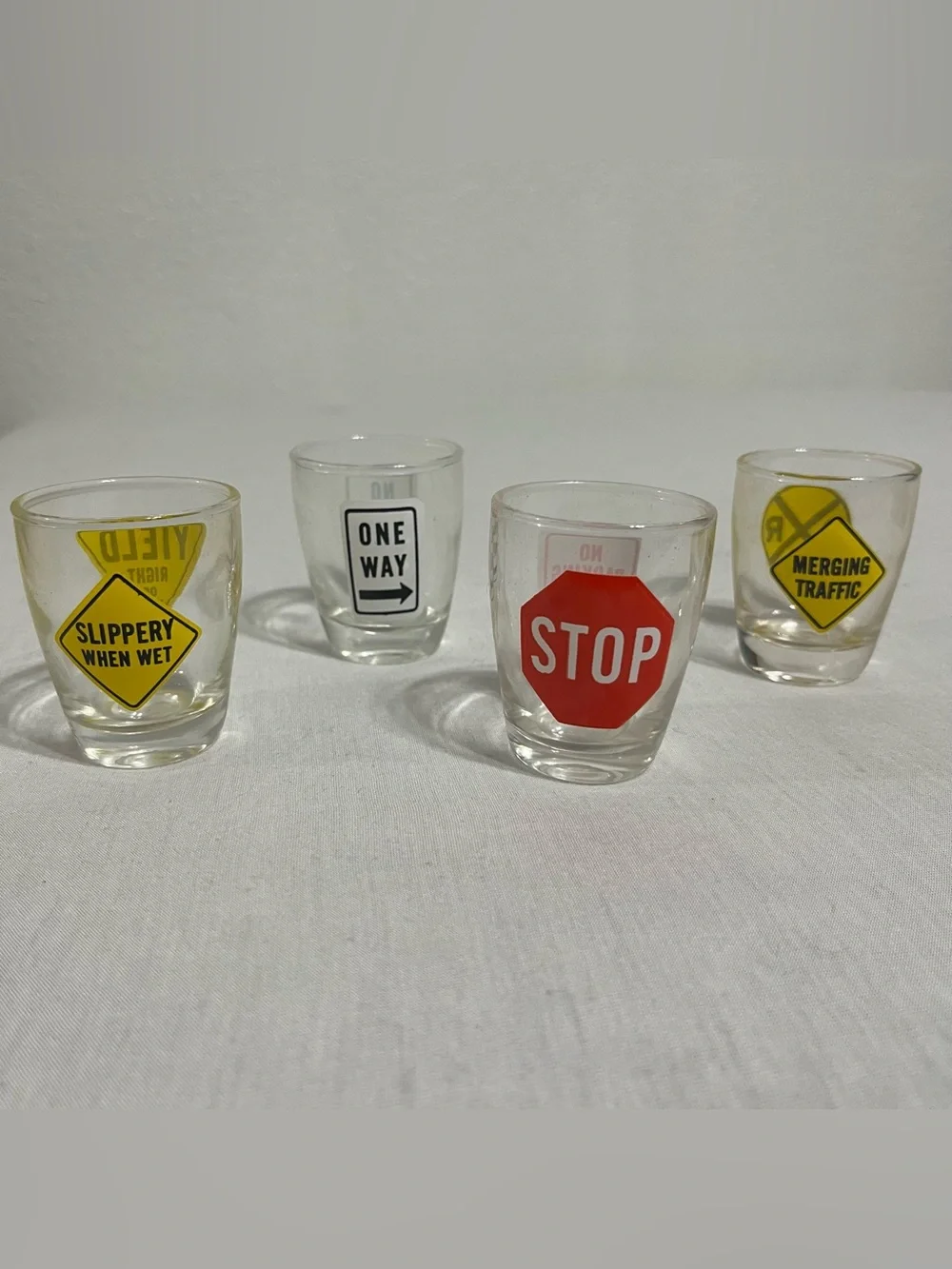 Anchor Hocking Traffic Street Signs Shot Glasses Set of 4 in Original Box